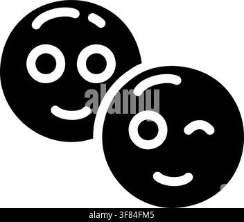 Two black emoji faces representing a team, collaboration, communication, partnership, teamwork, community, business relationships, social interaction, Stock Vector