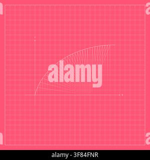 Pink algebraic graph background featuring a fine square coordinate grid and thin white curved lines forming a smooth mathematical arc with layered geo Stock Vector