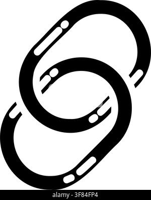 Black chain link icon featuring two interlocking oval metal links with small white highlight details on a clean white background. The simple monochrom Stock Vector
