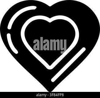 Black monochrome heart icon featuring a bold heart shape with an inner outline and curved highlight details on a clean white background. The symbol re Stock Vector