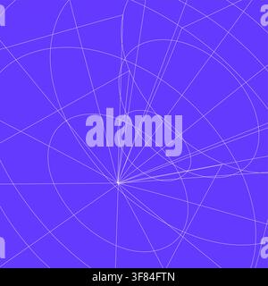 Abstract purple mathematical background featuring fine white curved lines, overlapping circular arcs, radial intersections, and complex geometric traj Stock Vector