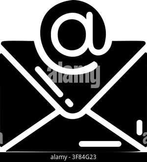 Black monochrome business icon featuring an envelope with an email symbol, representing electronic mail, messaging, communication, contact, correspond Stock Vector