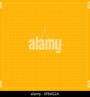 Orange algebraic graph background featuring a fine square coordinate grid and thin white symmetrical curved lines meeting near the center of the mathe Stock Vector