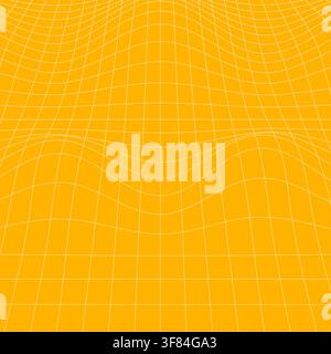 Yellow mathematical mesh background with a flowing warped grid, curved coordinate lines, wave-like distortions, and fluid geometric structure, inspire Stock Vector