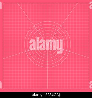 Pink mathematical grid featuring concentric circles, radial lines, and precise geometric construction, inspired by compass drawings, technical geometr Stock Vector