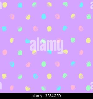 Pastel grunge pattern with scattered irregular dots and small abstract shapes in pink, yellow, blue, green, and purple on a lavender background, creat Stock Vector