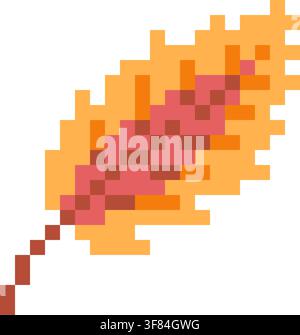 Pixel art autumn oak leaf in warm orange and golden yellow tones, isolated on a white background, featuring a blocky retro digital style with distinct Stock Vector