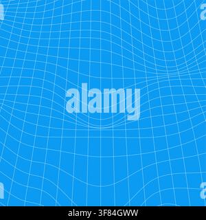Blue mathematical mesh background featuring a flowing warped coordinate grid with curved horizontal and vertical lines, creating a smooth dimensional Stock Vector