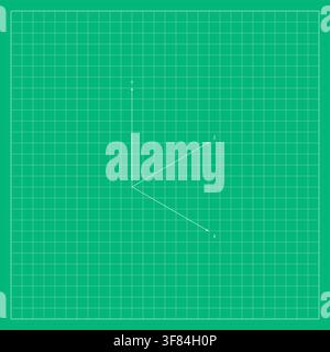 Green mathematical grid featuring an angled geometric line construction with a sharp directional shape, inspired by coordinate geometry, technical dra Stock Vector