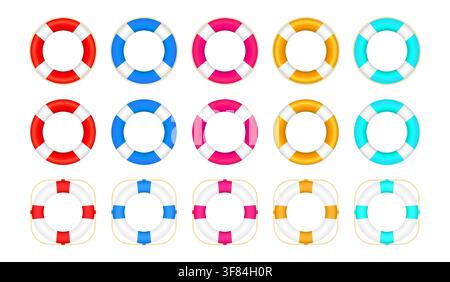 Lifebuoy collection for rescue and safety services Stock Vector