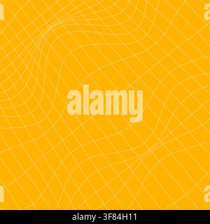 Yellow mathematical mesh background with a flowing warped grid, curved coordinate lines, wave-like distortions, and fluid geometric structure, inspire Stock Vector