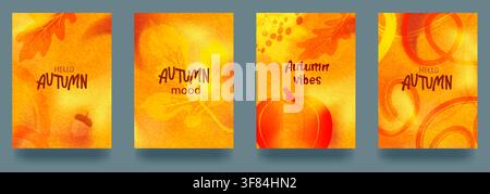 A set of modern abstract autumn backgrounds featuring rich, textured gradients. Backgrounds with soft transitions and a subtle grainy texture. Gradien Stock Vector