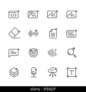 Artificial Intelligence and generative AI line icon set Stock Vector