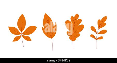 Set of simple fallen leaves in autumn colors. Flat vector illustration for seasonal decor for greeting cards, packaging, textiles Stock Vector
