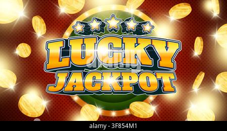 Casino lucky jackpot font with metallic gold letters, 3D Vegas style marquee lights and bold typography ideal for poker tournament posters and lottery prize banners. Stock Vector