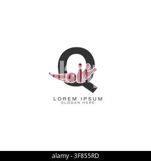 Letter Q Logo with a Bowling Ball and Pins. Alphabet Q Icon Design for Bowling Clubs Stock Vector