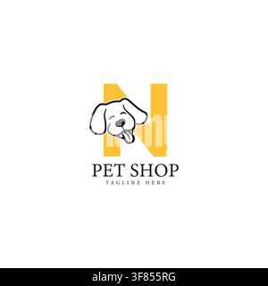 Letter N Logo with a Dog face. Alphabet N Pet Design Icon Stock Vector