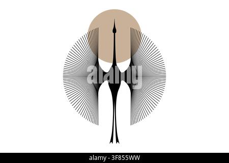 stylized heron logo design, Abstract flying bird or stork symbol template with moon, Suitable for your brand, vector illustration isolated on white Stock Vector