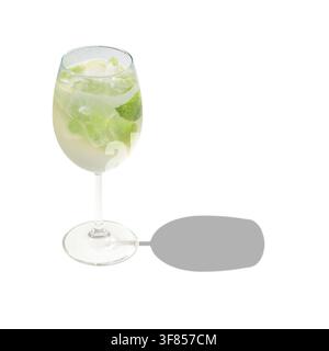 Hugo Spritz Cocktail with Mint, Lime and Ice Isolated on White Stock Photo