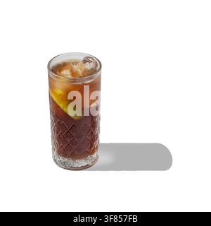 Long Island Iced Tea Cocktail with Ice and Citrus Wedge Isolated on White Stock Photo