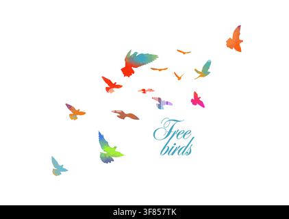 Abstract colored flying birds. Mixed media. Vector illustration Stock Vector