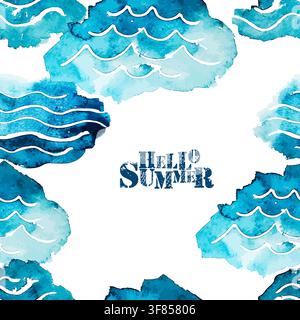 Abstract background frame with sun, clouds, and sea . Vector illustration Stock Vector