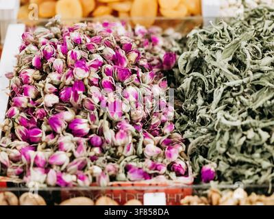 Spices in Baku market - Azerbaijan: seeds and other plant substance primarily used for flavoring or coloring food Stock Photo