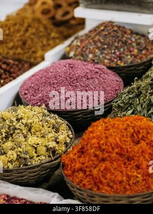 Spices in Baku market - Azerbaijan: seeds and other plant substance primarily used for flavoring or coloring food Stock Photo