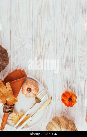 Vertical Thanksgiving Table Setting with Copy Space Stock Photo