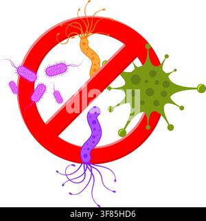Time to flu vaccine concept. flat style icon. sign stop virus, microbes. isolated vector illustration Stock Vector