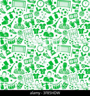 soccer or football sport seamless pattern with flat icon set for flyer, poster, web site like referee, ball and trophy. vector illustration on isolate Stock Vector