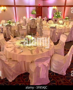 Elegant banquet room prior to wedding reception, Philadelphia USA Stock Photo
