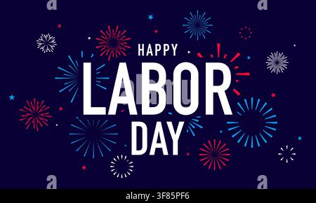 Happy Labor Day fireworks card, celebration background Stock Vector