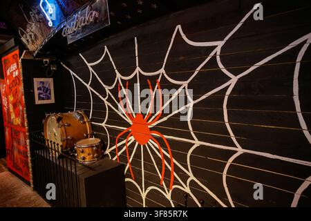 Spider mural exhibit inspired by The Beatles at The Beatles Story in Liverpool, England. Stock Photo
