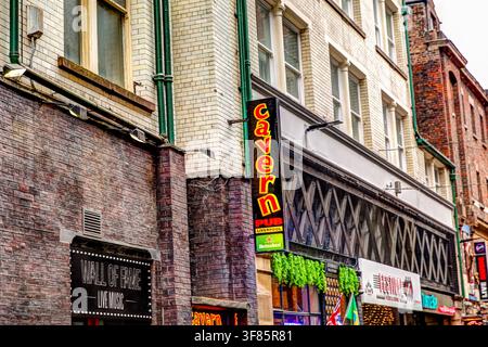 Entrance to The Cavern Pub on Mathew Street in Liverpool, England. Stock Photo