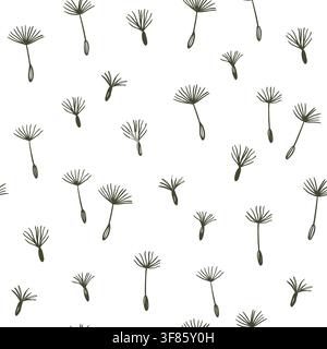 Seamless pattern with dandelion fuzz. Blowball fluff. Vector hand-drawn doodle illustrations Stock Vector