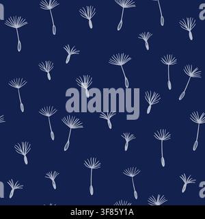 Seamless pattern with dandelion fuzz. Blowball fluff. Vector hand-drawn doodle illustrations Stock Vector