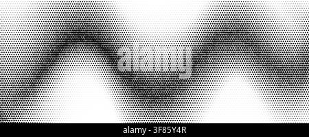 Dotted flow pattern wallpaper. Comic halftone curved wave background. Grunge pop art gradient swoosh element overlay. Rasterized pixelated halfton grain grit sand backdrop. Vector black and white bg Stock Vector