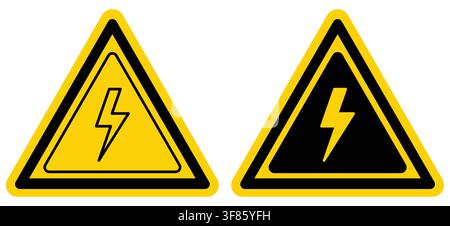 This image features two warning signs indicating electric shock hazards. The triangular signs prominently display lightning bolt symbols to alert indi Stock Vector
