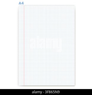 Graph Paper displays blue square ruling beside red vertical margin across white field. Ideal for mathematics worksheets, geometry exercises, plotting, engineering drafts, vector assets Stock Vector