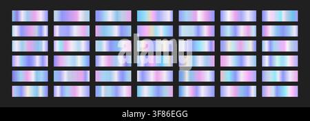 Iridescent gradient swatches. Metallic textures with polished foil shine and satin smooth. Vector illustration Stock Vector