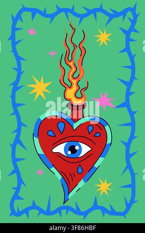 Flaming Sacred Heart with Eye Stock Vector