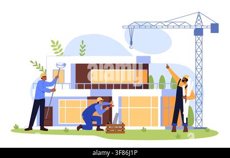 Modern House Construction Workers Stock Vector