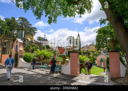 Portmeirion village central piazza area seen here in the summer on a sunny day - Gwynedd, Wales, UK - 09 June 2026 Stock Photo
