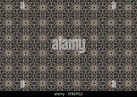 Geometric pattern features intricate beige lines forming stars and abstract shapes on a dark background perfect for decorative design Stock Vector