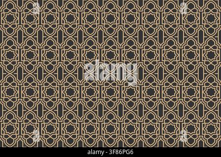 Islamic seamless geometric pattern in elegant gold lines on a dark background perfect for decorative designs and Ramadan concepts Stock Vector