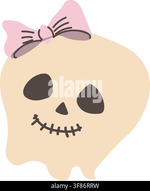 Cute halloween skull with bow. Hand drawn vector illustration isolated on white. Stock Vector