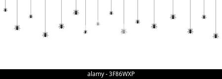 Creepy spider border. Gothic banner and empty background for posters. Vector flat illustration Stock Vector