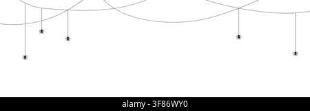 Spider border. Black silhouette spider and web illustration. Horror banner for Halloween parties Stock Vector