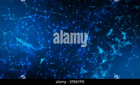 Abstract network of connected nodes and lines forming a futuristic technology background for digital communication, AI, data visualization, and innova Stock Photo